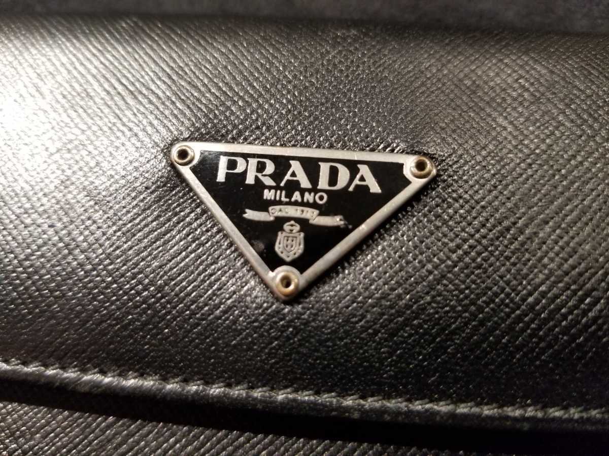中古品【PRADA プラダ 三つ折り財布 サフィアーノレザー ブラック