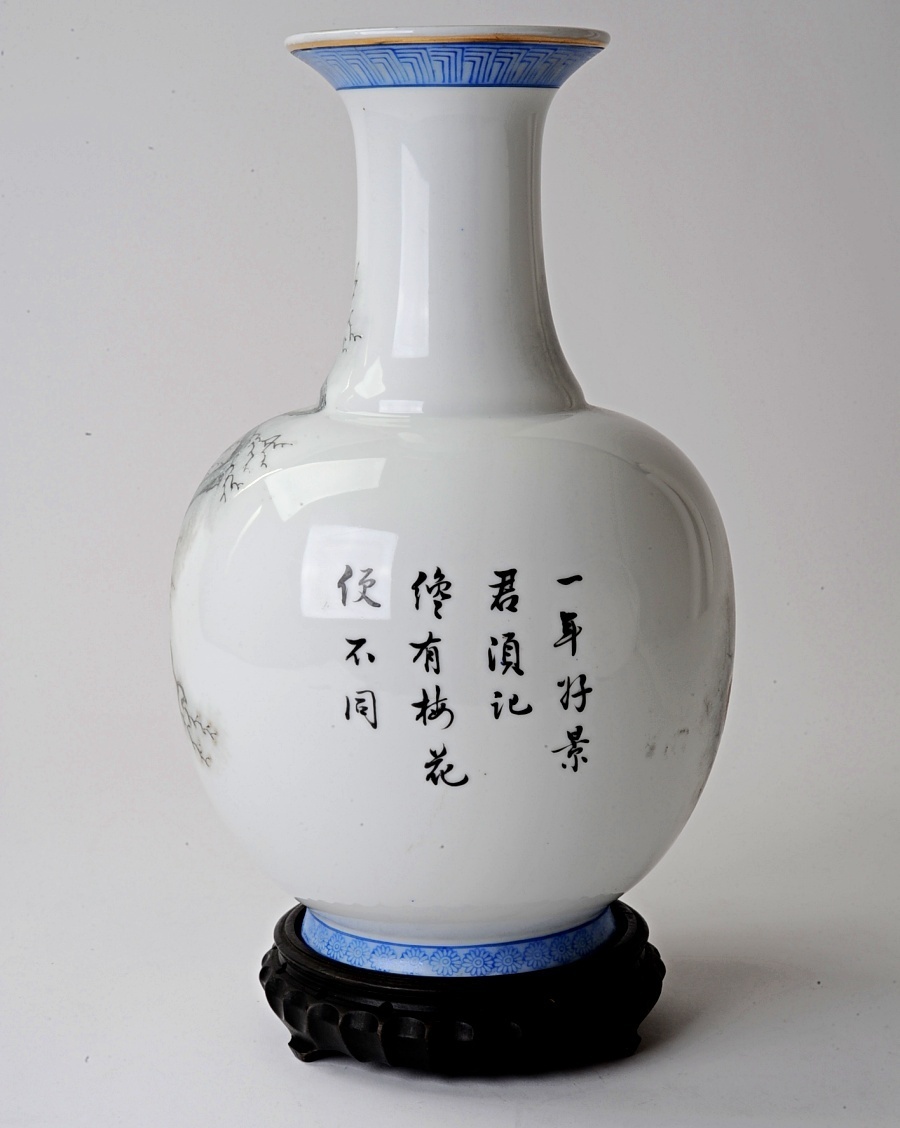 景徳鎮 希少 花瓶 中国 青白磁 陶磁器 中国陶磁器 手描き花瓶 .: 釉裏