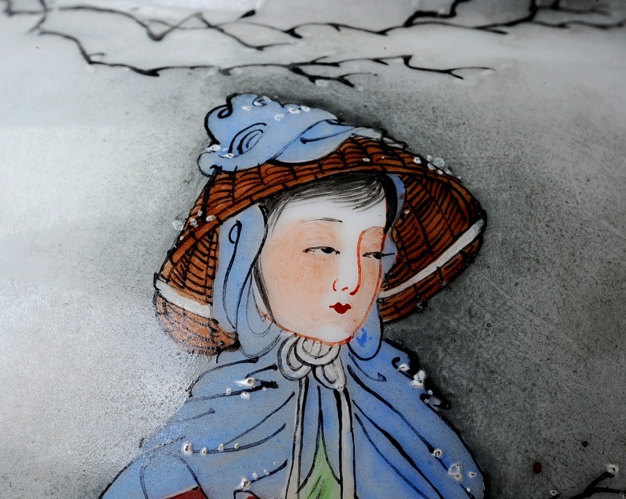 景徳鎮 希少 花瓶 中国 青白磁 陶磁器 中国陶磁器 手描き花瓶 .: 釉裏