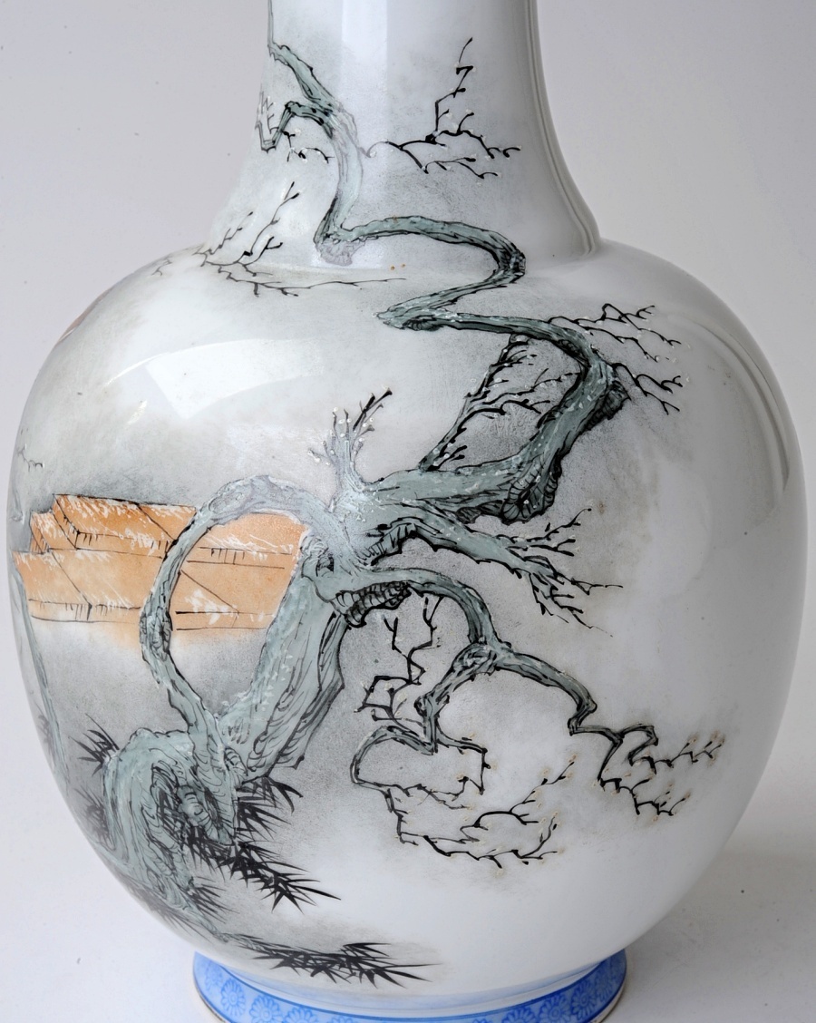 景徳鎮 希少 花瓶 中国 青白磁 陶磁器 中国陶磁器 手描き花瓶 .: 釉裏
