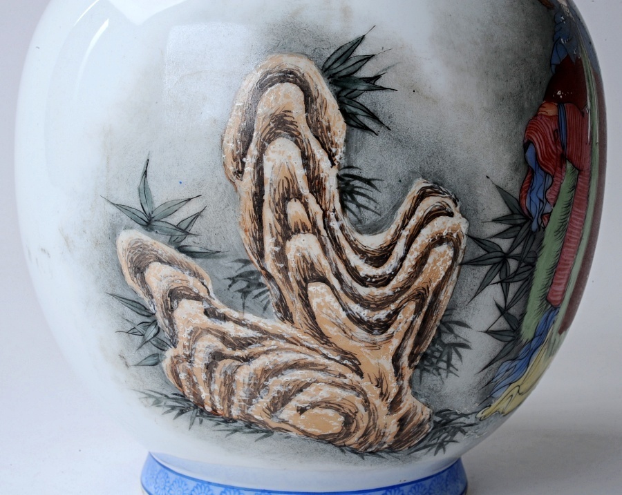 景徳鎮 希少 花瓶 中国 青白磁 陶磁器 中国陶磁器 手描き花瓶 .: 釉裏