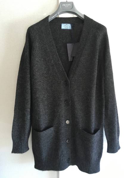 新品 プラダ 最高級 アルパカ ニット カーディガン セーター ダークグレー prada ロング丈 ニット