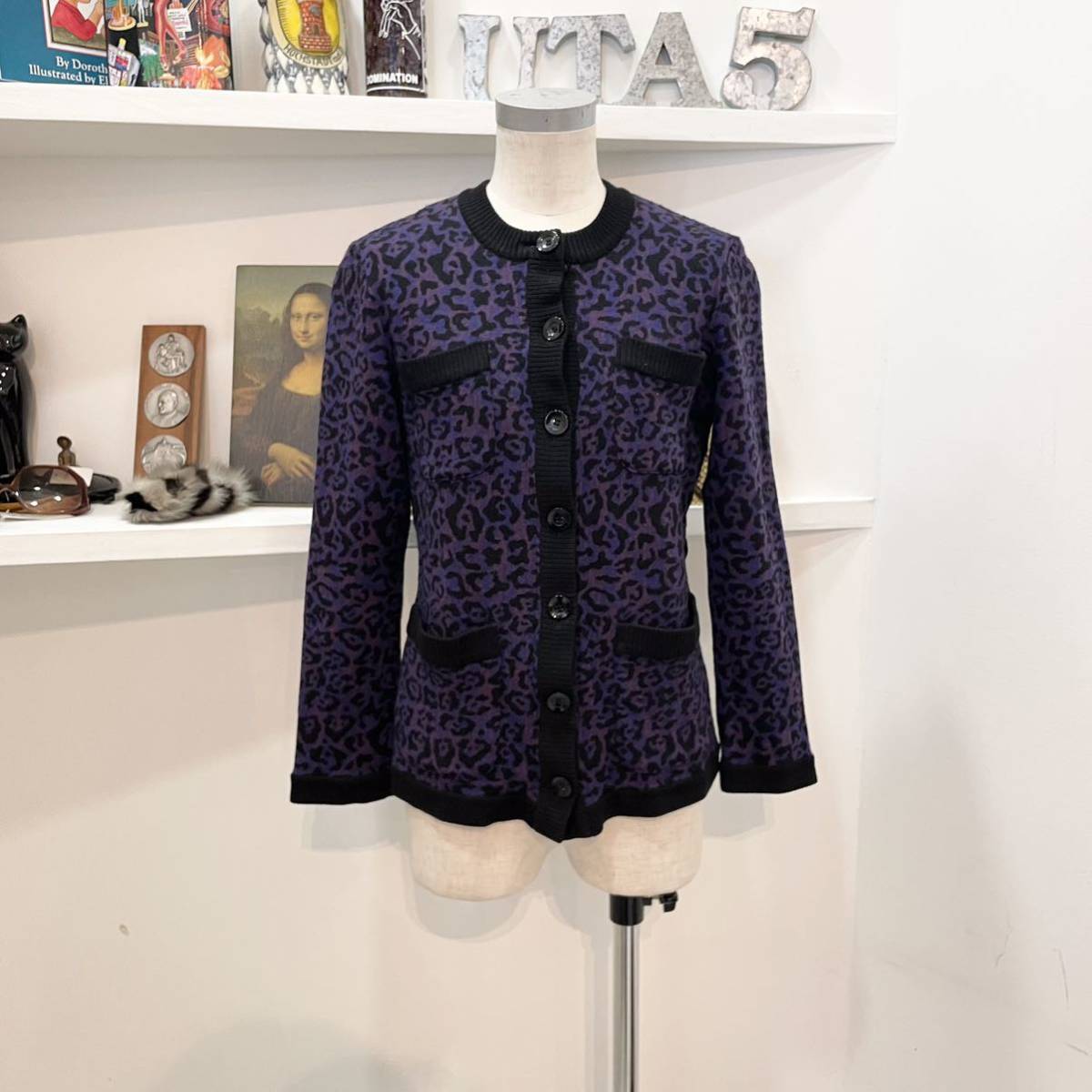 ysl/yvessaintlaurent/cardigan/leopard/purple/black/イヴサン 