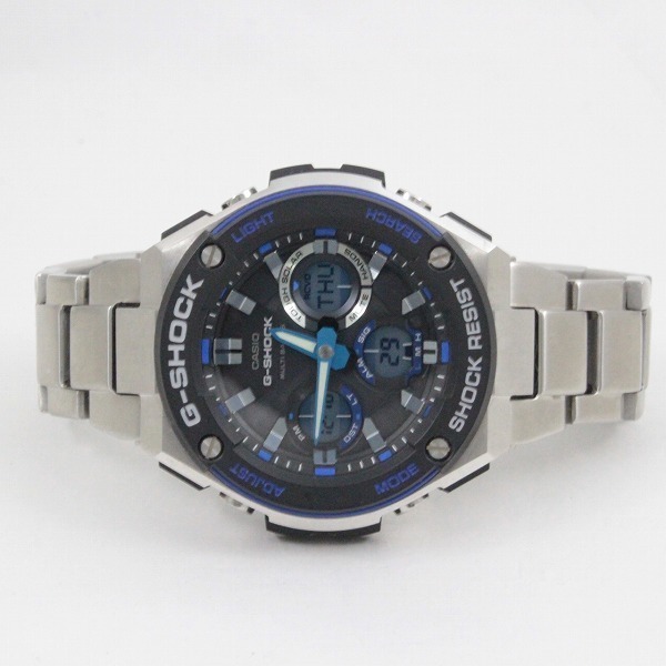 カシオ G-SHOCK Gスチール ソーラー電波 アナデジ メンズ 腕時計 ブラック×ブルー 純正SSベルト GST-W100D-1A2JF【いおき質店】