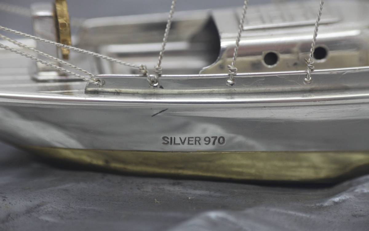 銀製 ガラスケース付 帆船 船 ヨット 模型 SILVER 970 刻印 シルバー