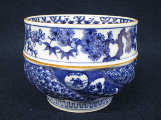 ○F1099 川瀬満之「祥瑞胴紐茶碗」銘/箱書きあり 共布/共箱付 茶器