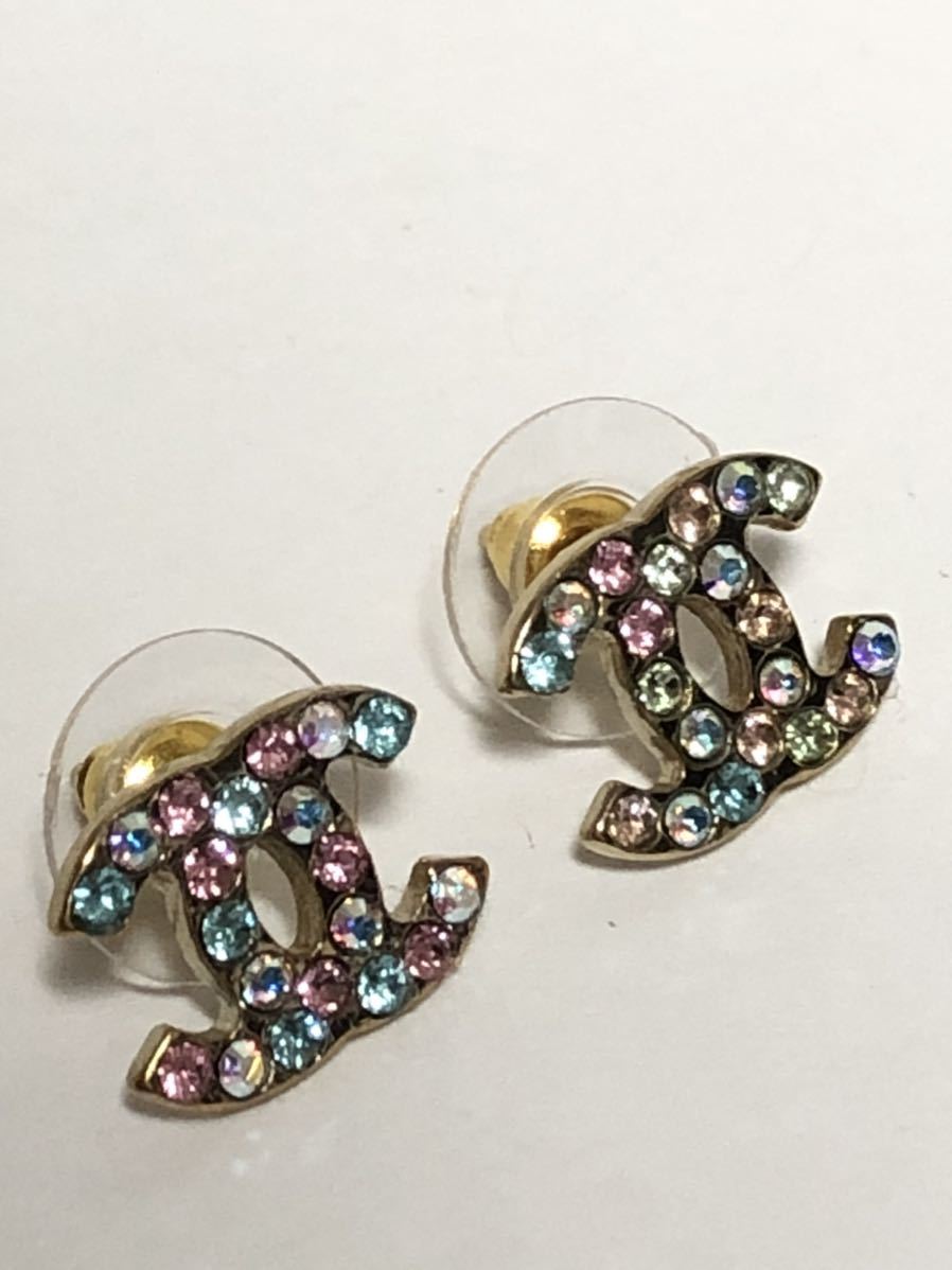 e831/超美品/シャネル/ピアス/ココマーク/ラインストーン/カラフル  