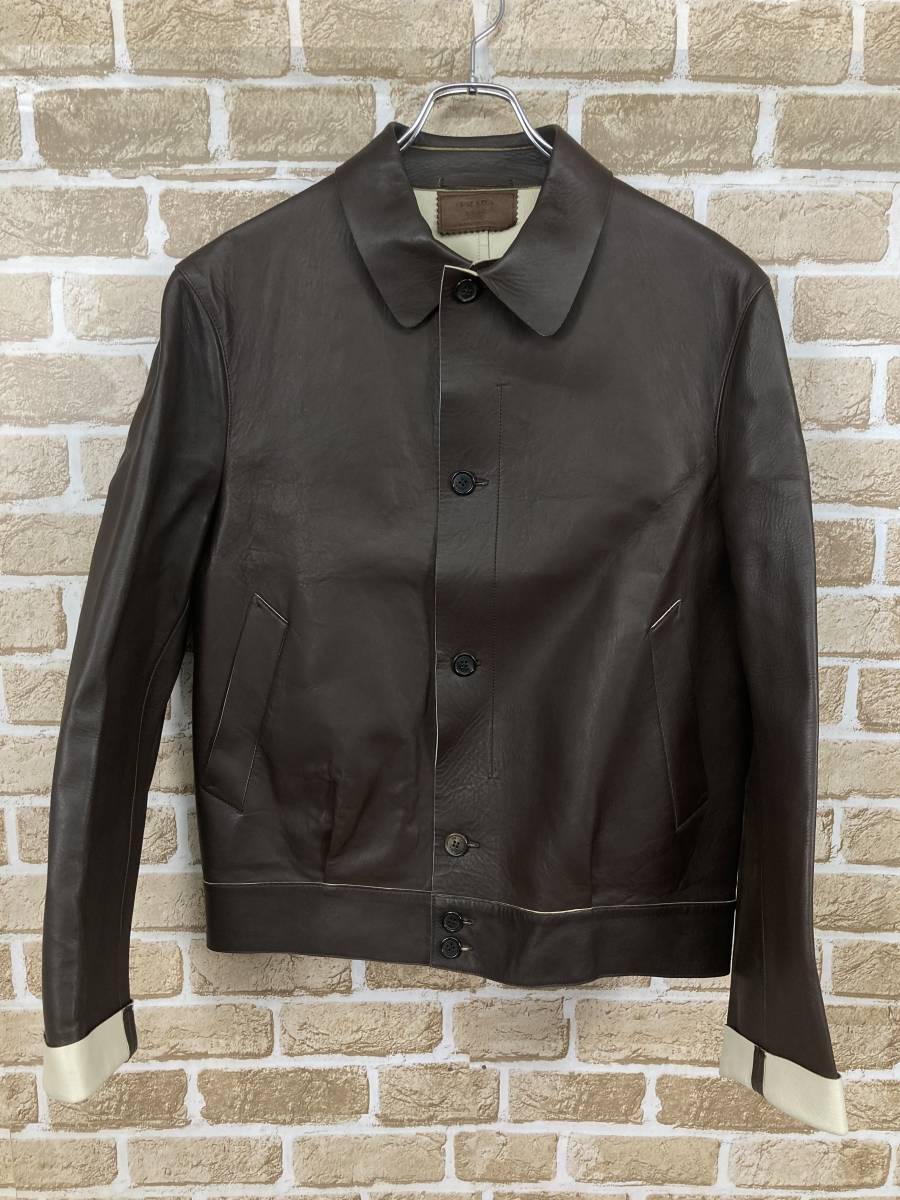最新作，得価 PRADA プラダ プラダジャパン 正規品 レザージャケット 50 メンズ M ダークブラウン イタリア製 フライトジャケット A-1 革ジャン(ジャンパー、ブルゾン)｜売買されたオークション情報、yahooの 男性用