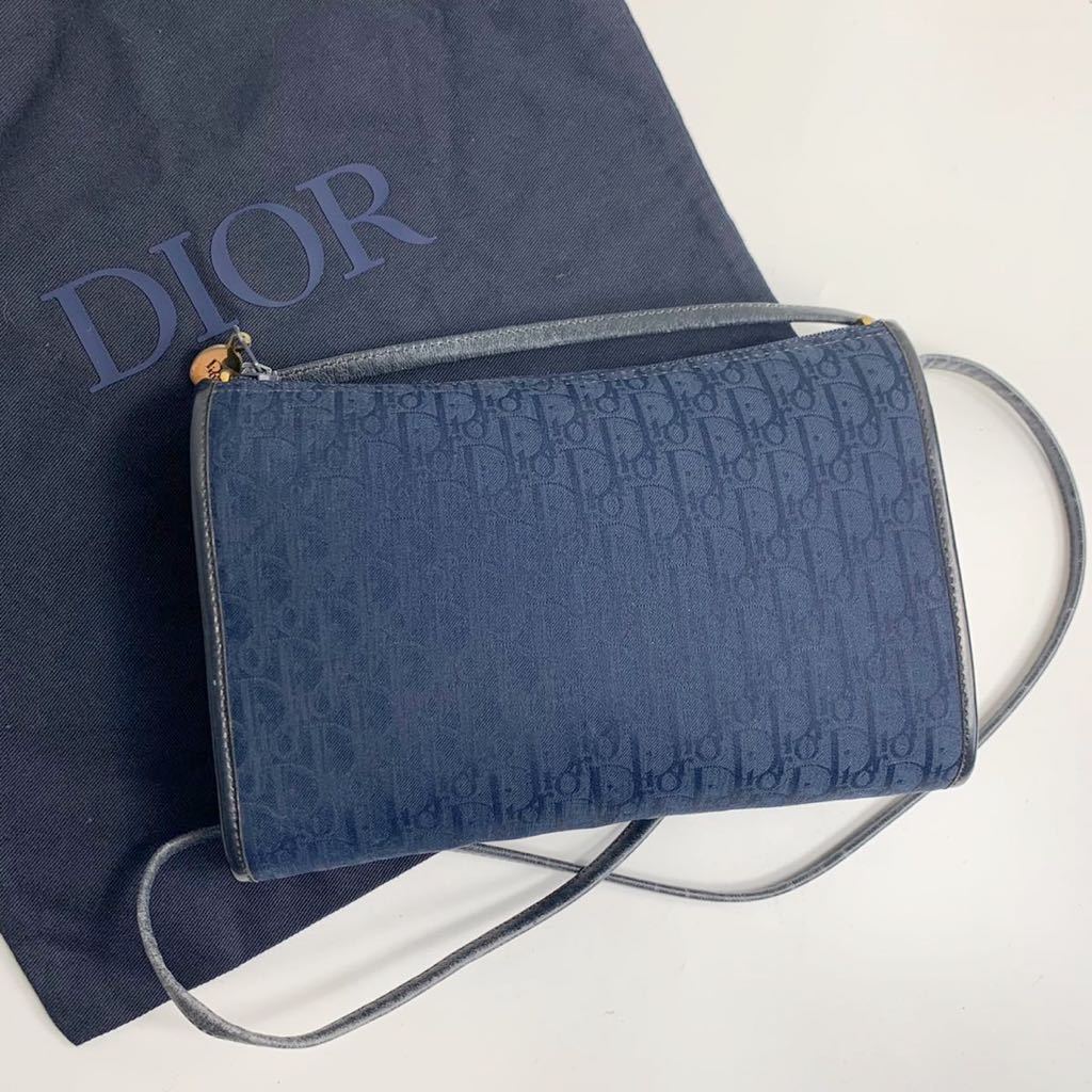 1円【極美品・稀品】Christian Dior ディオール ショルダーバッグ トロッター フランス製 キャンバス レザー ネイビー 紺色 金具