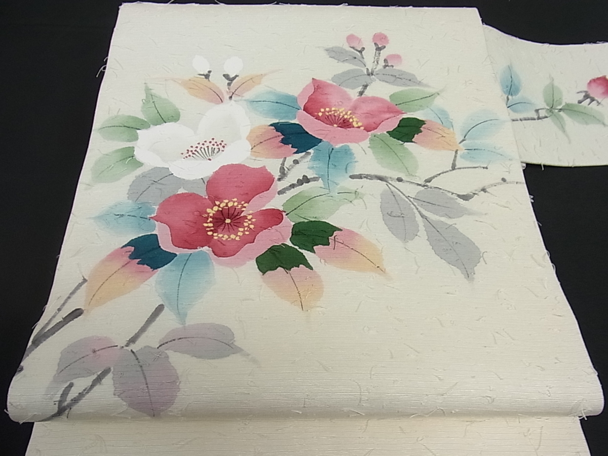 平和屋着物 九寸名古屋帯 作家物 手描き 髭紬 枝花文 逸品