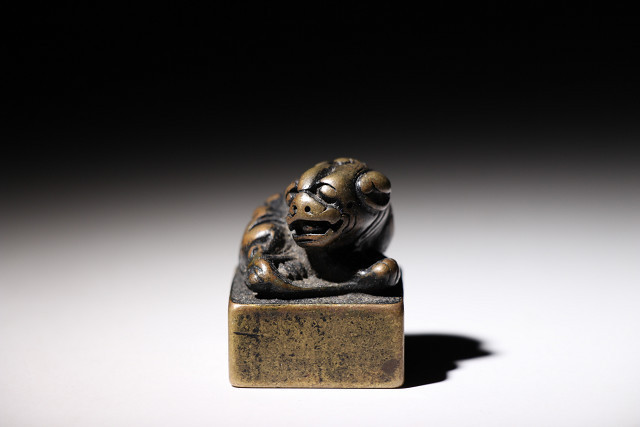 ☆皇帝☆ 明代 獅子銅印材 高3.6㎝ 古銅 銅製 印鑑 印章 唐物 中国美術
