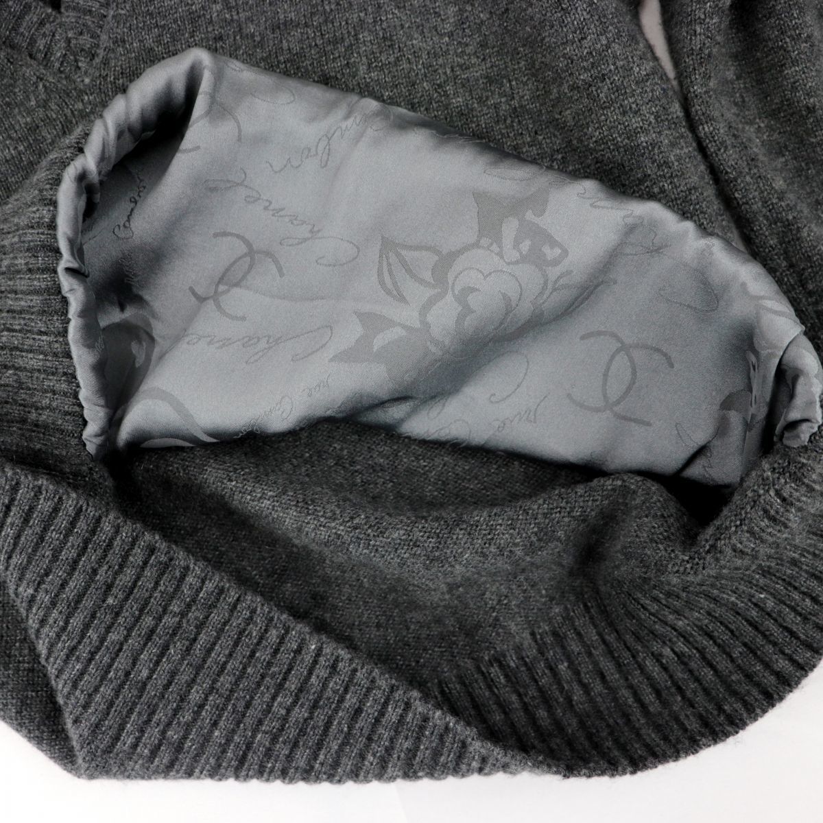 シャネル 17B ガブリエル Vネック カシミヤニットセーター グレー 36  