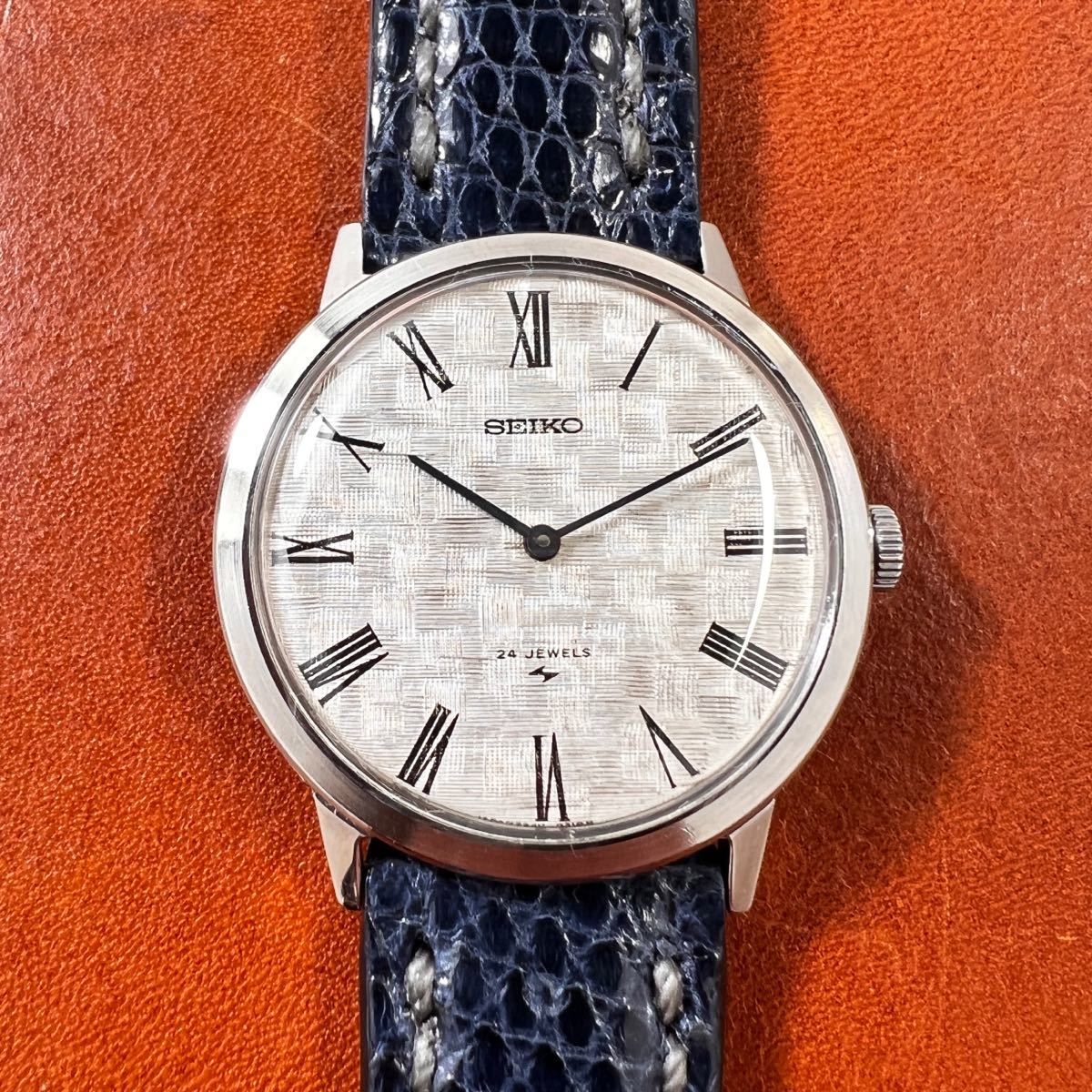 OH済! 極美品! SEIKO Chariot 24石 格子柄文字盤 リザード本革手縫い