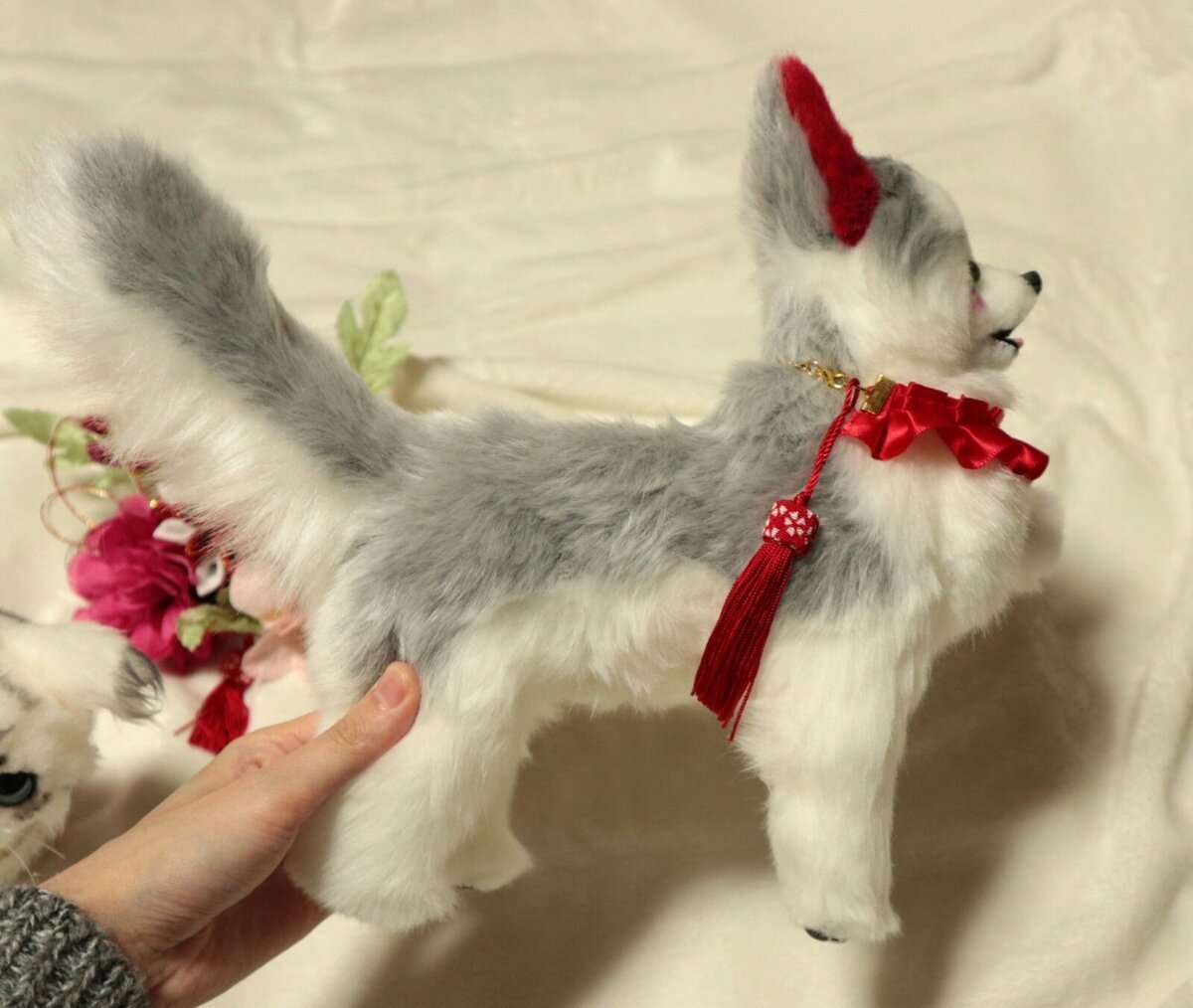 張り子オオカミ＊オオカミ＊狼＊幻獣＊ぬいぐるみ＊アートドール＊可動