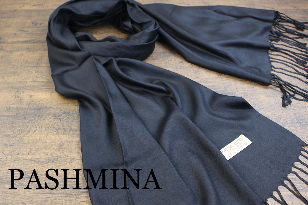 新品【Pashmina パシュミナ】ブラック 黒 BLACK 無地 Plain 大判  