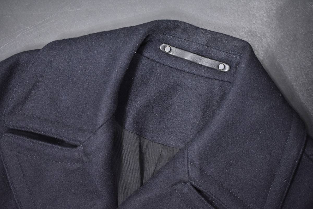 ALLSAINTS】トルコ製レザー使用メルトンウールPコート黒S180オール