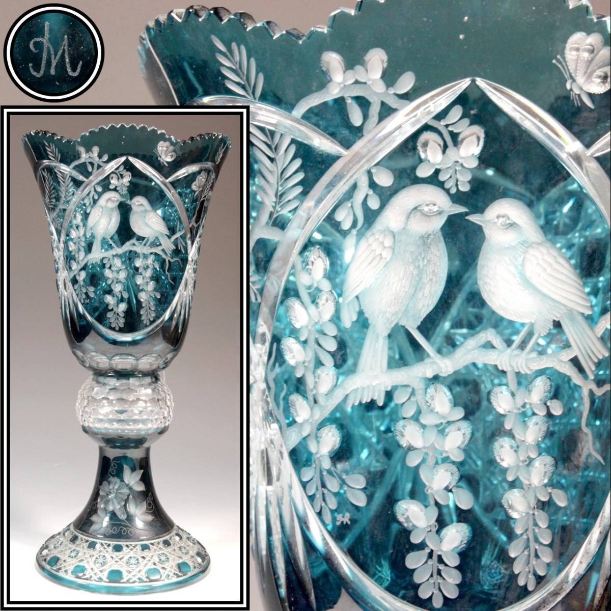 ◇楾◇ MEISSEN マイセン マイセンクリスタル 小鳥彫刻 カットガラス