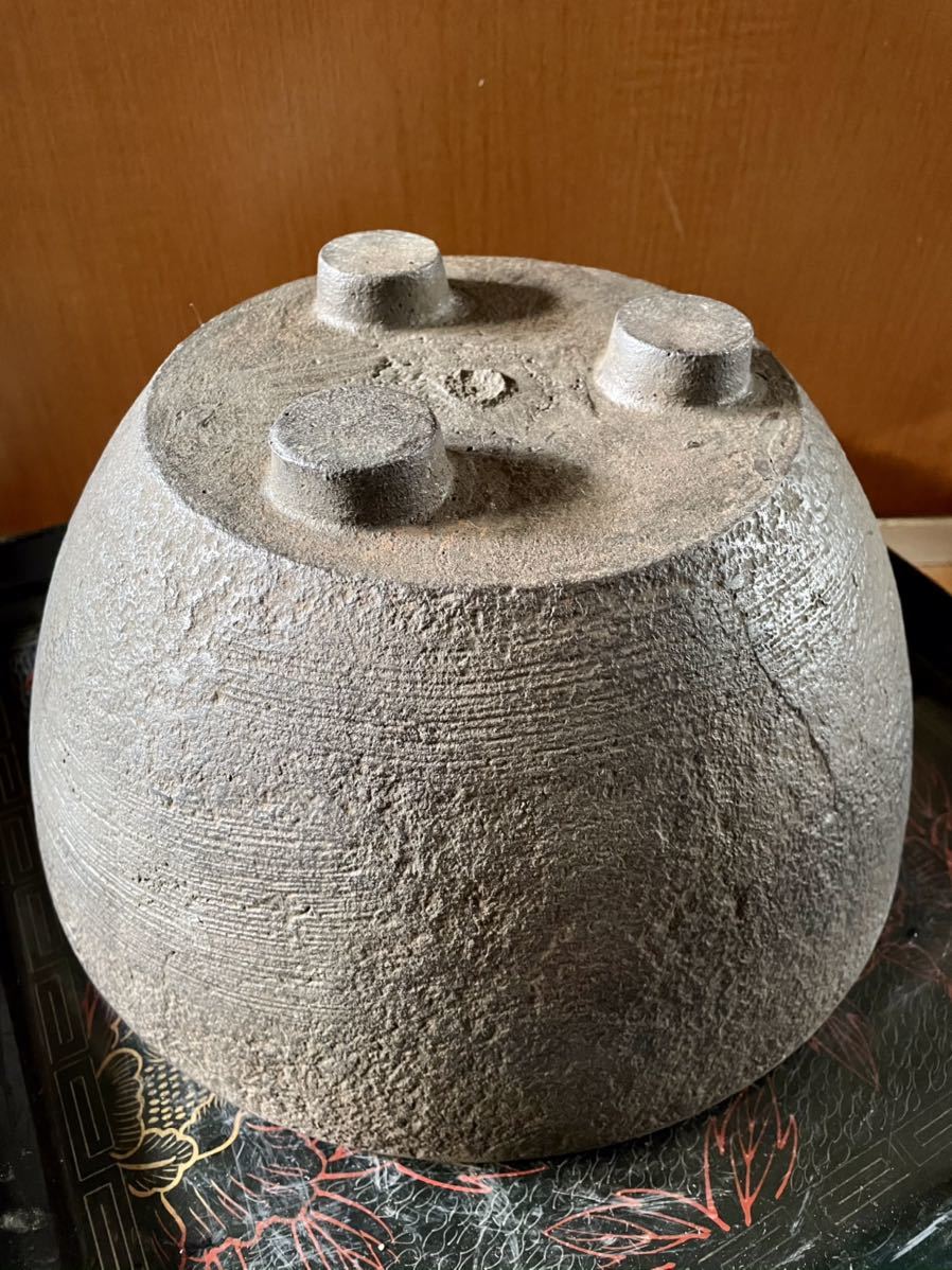 時代 鉄 煎茶 瓶掛 古鉄 鬼面 透彫 破れ 窶れ 風炉 火鉢 涼炉 茶道具