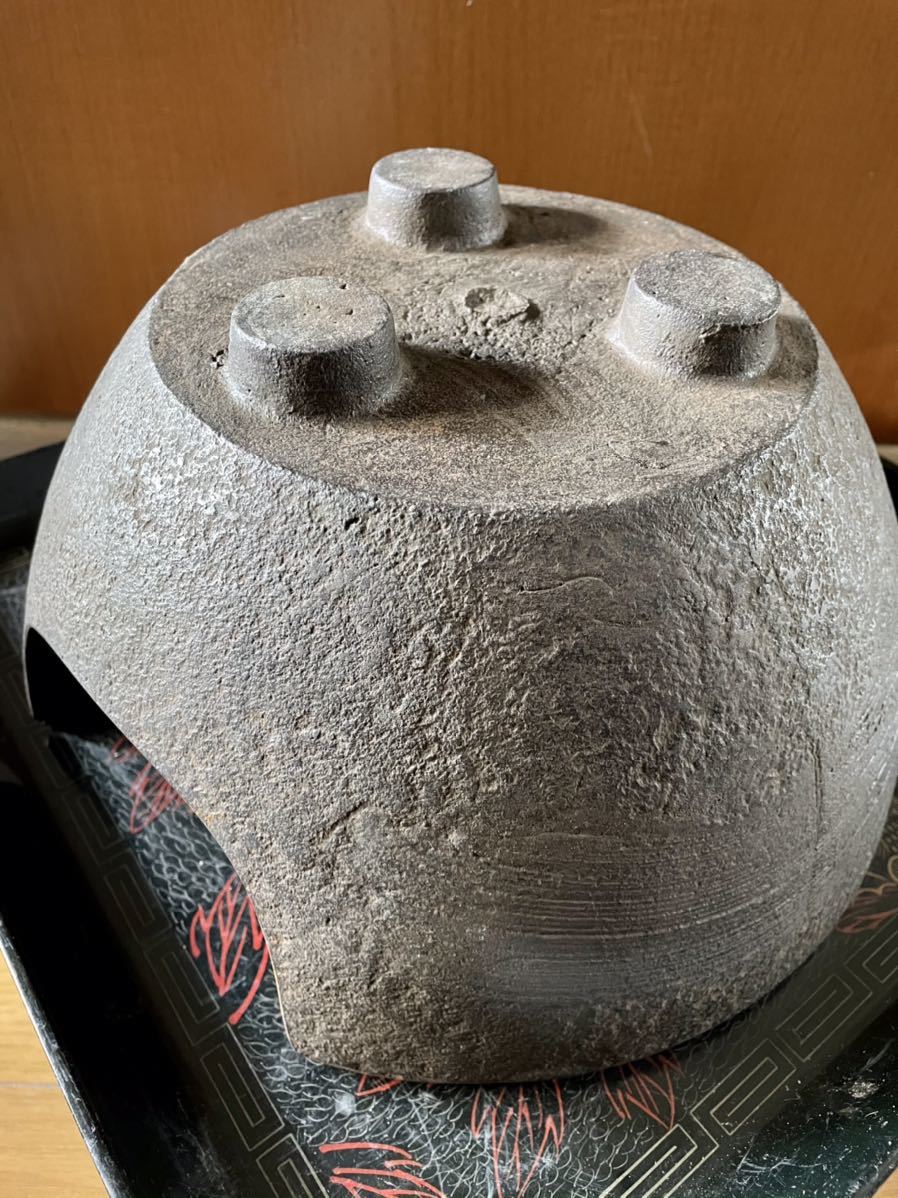 時代 鉄 煎茶 瓶掛 古鉄 鬼面 透彫 破れ 窶れ 風炉 火鉢 涼炉 茶道具