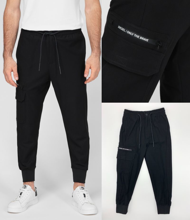  DIESEL ミリタリーポケット付きジョガーパンツ スウェットパンツ ブラック 黒 P-HIERRO ウエスト紐付き(ボトムス)｜売買されたオークション情報、yahooの商品情報をアーカイブ公開 - オークファ 男性用