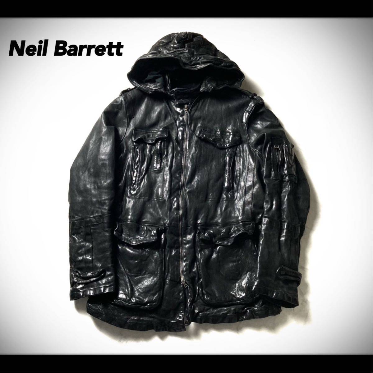 neil barrett ニールバレット レザージャケット 着脱式フード 牛皮 