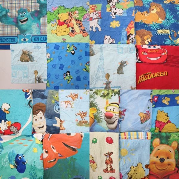 ◎ディズニー ベッドシーツ カバー 生地 set トイストーリー 他 (男の子用MIX) 19枚 まとめ売 古着 1円スタート 最落なしMF4172