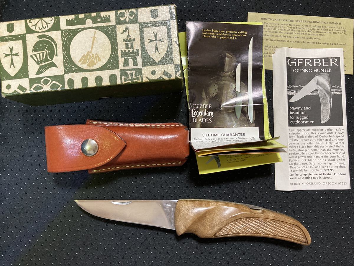 GERBER 1971年頃 Folding Hunter ウォルナットチェッカリングハンドル 