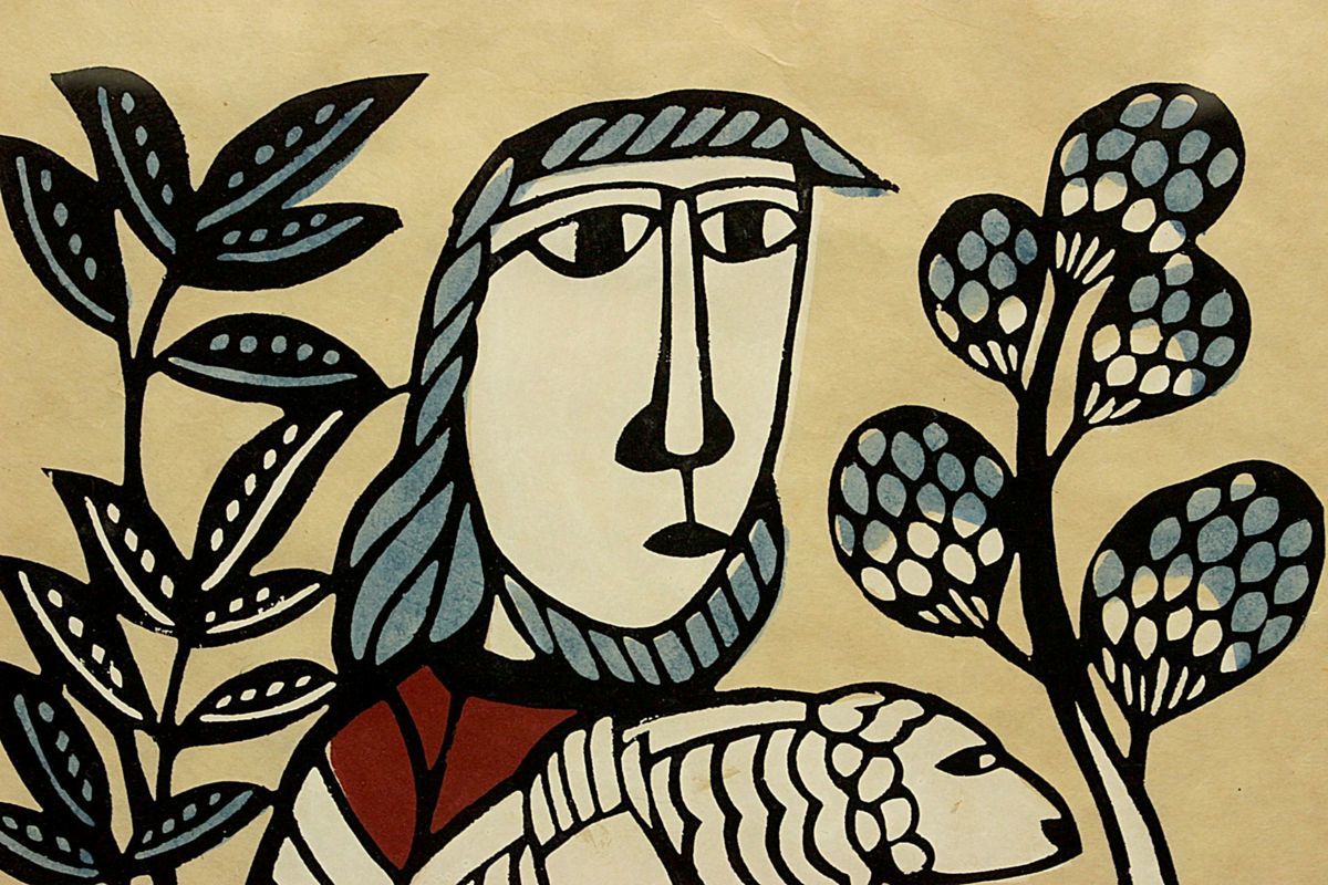 董芸】版画家 渡辺 禎雄 1977年筆 『よき羊飼い』木版画 真作保証