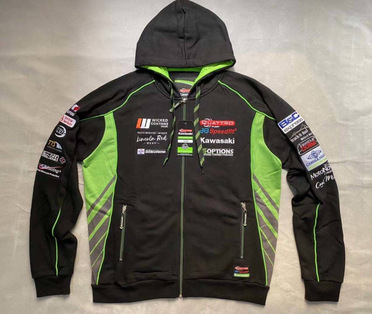 バイクウェア・装備 Kawasaki Ninja 本物 KAWASAKI 刺繍パーカー スウェットXL 検：Ninja ZX-10RR H2R TT