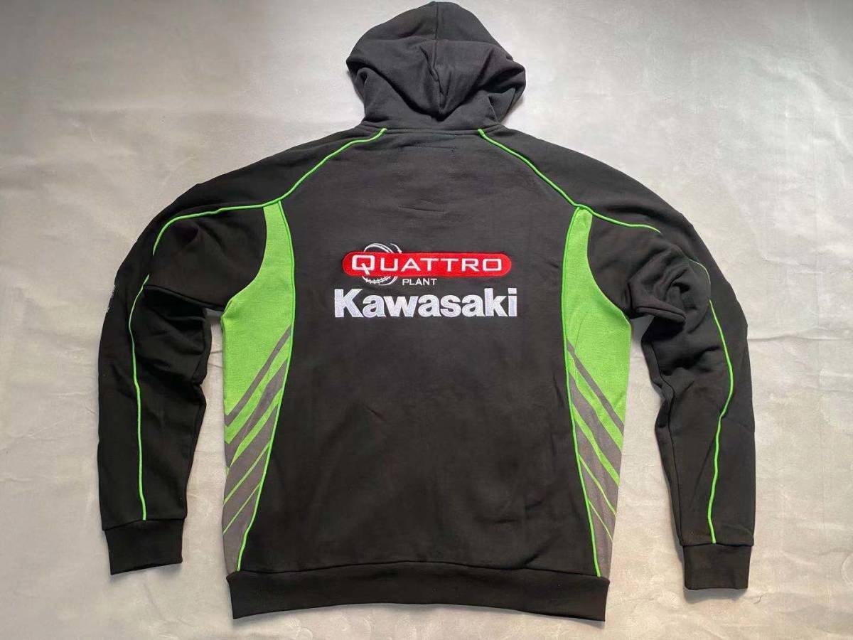 バイクウェア・装備 Kawasaki Ninja 本物 KAWASAKI 刺繍パーカー スウェットXL 検：Ninja ZX-10RR H2R TT