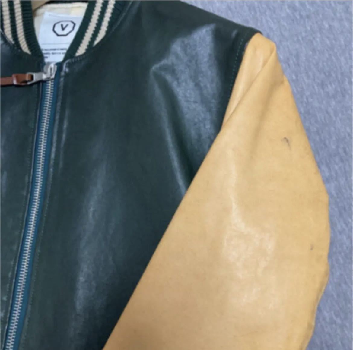 visvim/VARSITY JACKET ivory green 1/kerchief grizzry レザー 