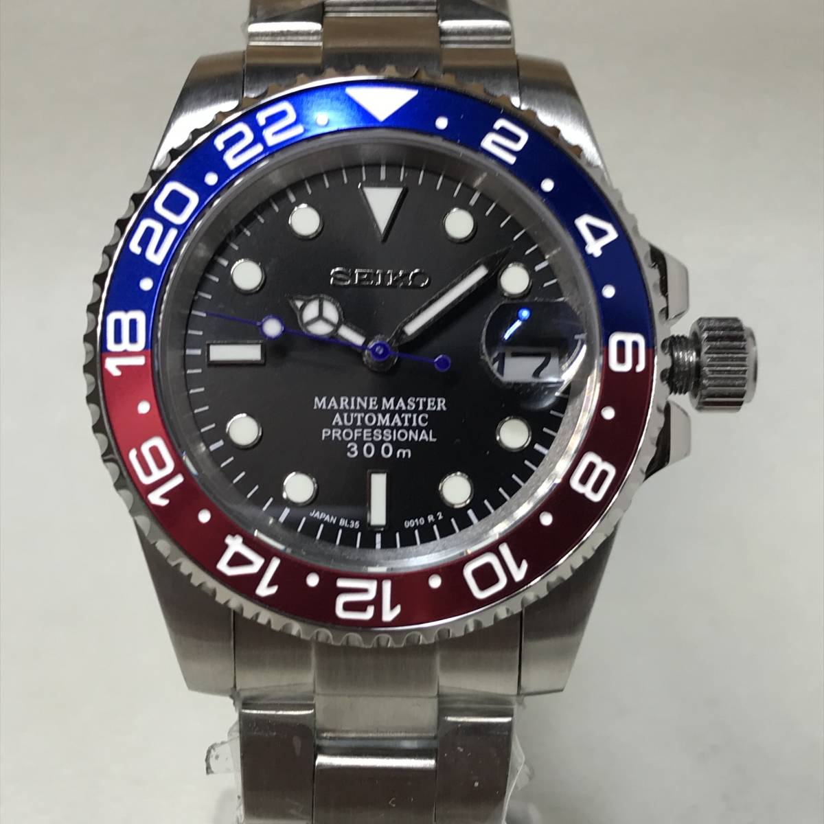 SEIKO MOD NH35 青針 ペプシGMT ブラックホワイトインデックス文字盤 
