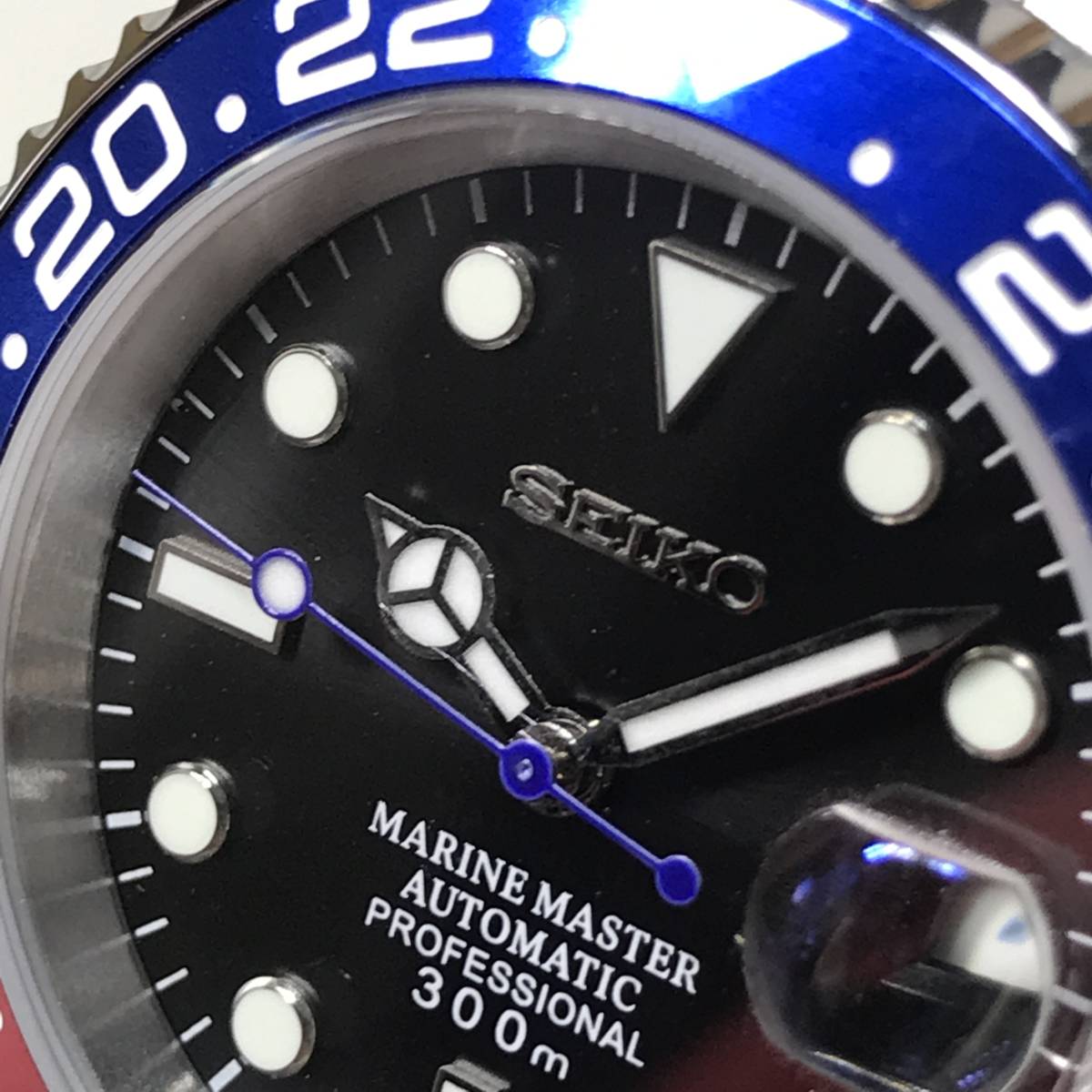 SEIKO MOD NH35 青針 ペプシGMT ブラックホワイトインデックス文字盤 