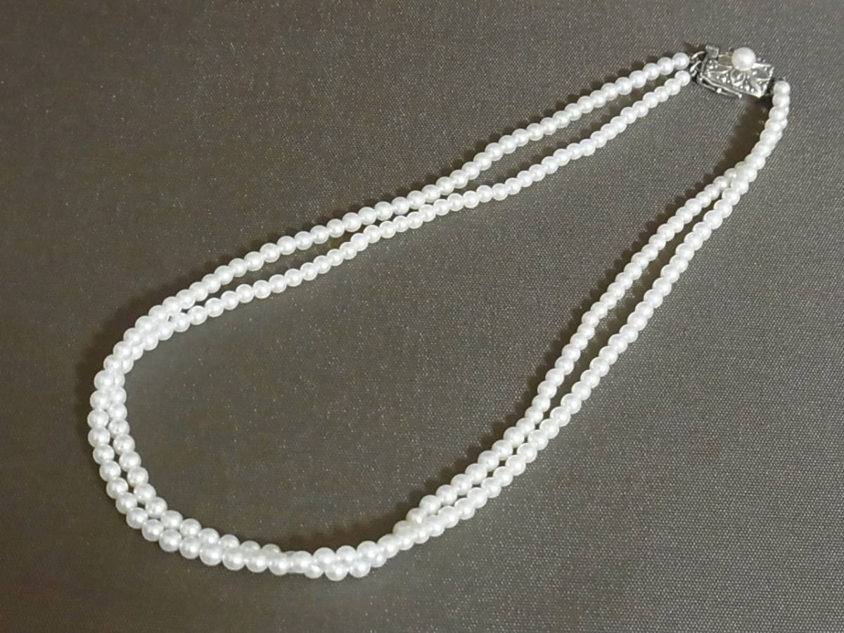 □o11L MIKIMOTO ミキモト 真珠 二連ネックレス 御木本 ケース付 34cm 