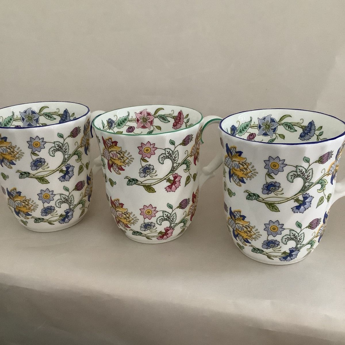 新品 】MINTON ハドンホール ブルー グリーン マグカップ 3客 ミントン 