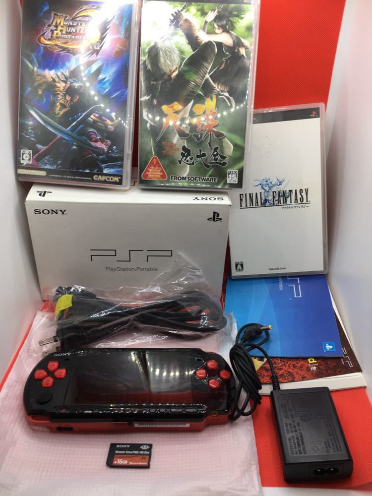 PSP3000 レッドブラック 充電器、メモリースティック、ソフト3本セット
