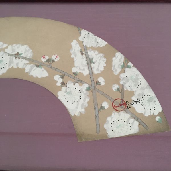 12A 白桜 扇絵 額入 22 骨董品 大量出品中! (検) 油絵 縁起物 水墨画 