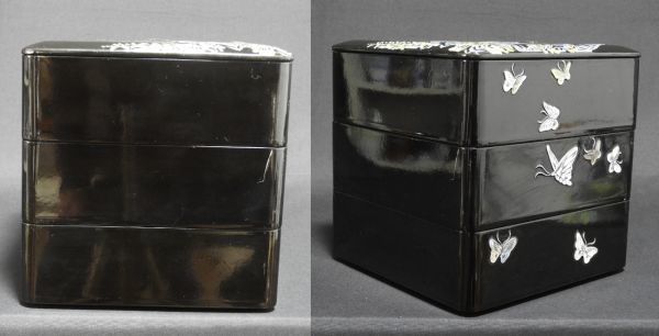 重箱 三段重箱 螺鈿 蝶花 漆器(重箱)｜売買されたオークション情報