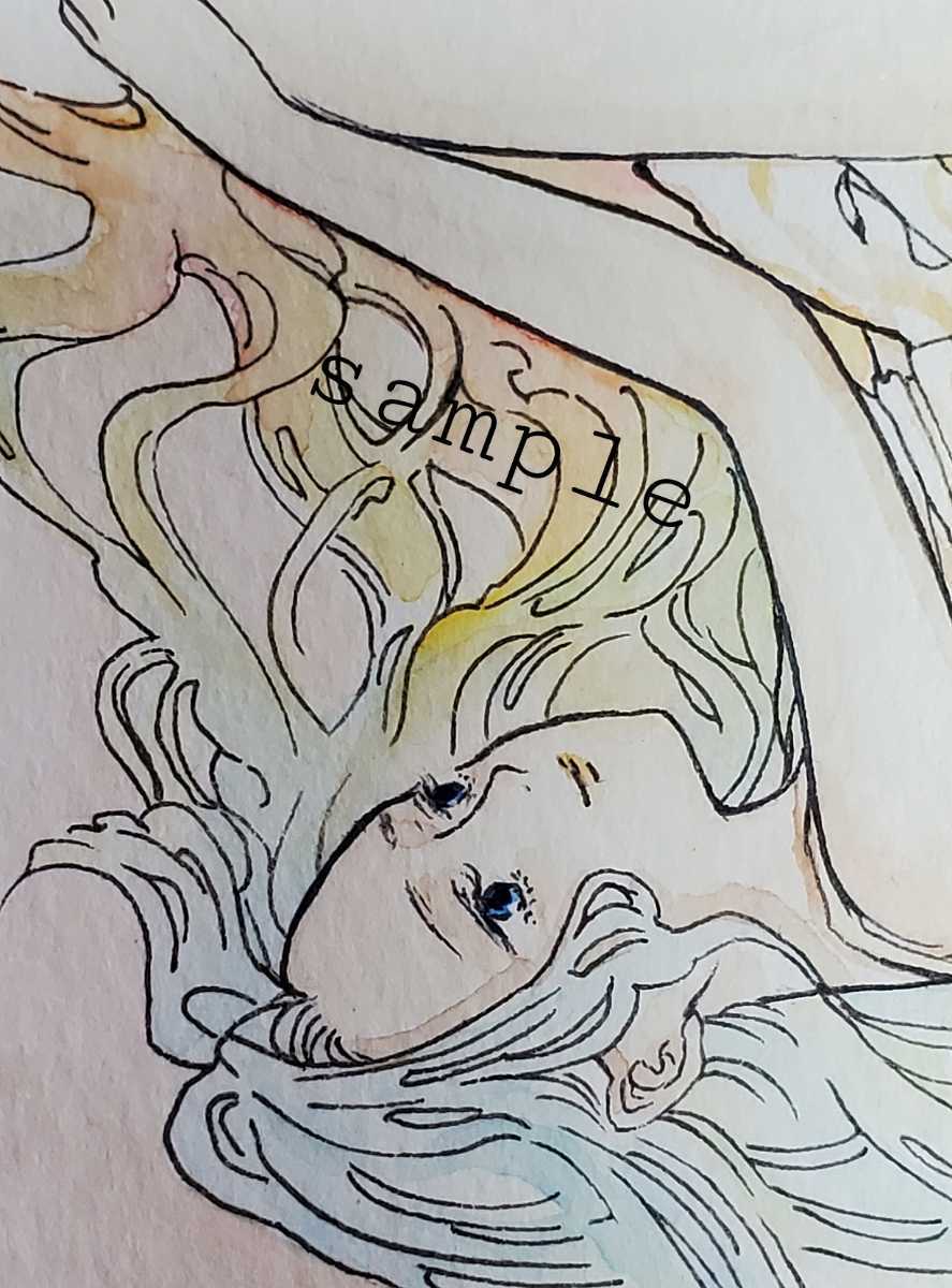 手描きイラスト創作水彩原画『夏空』 オリジナル 手描きイラスト 原画