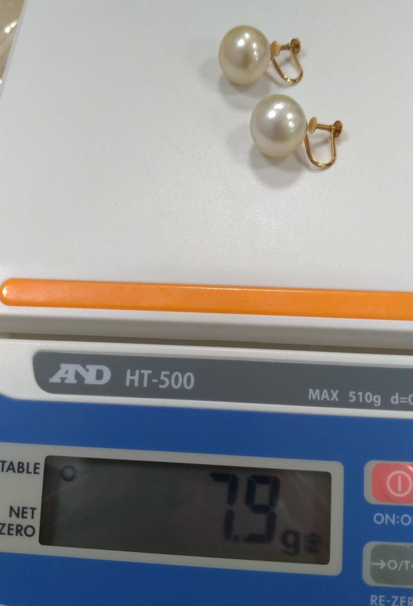 大粒パール イヤリング 最大径14mm 7.9g K18刻印 イエロー  