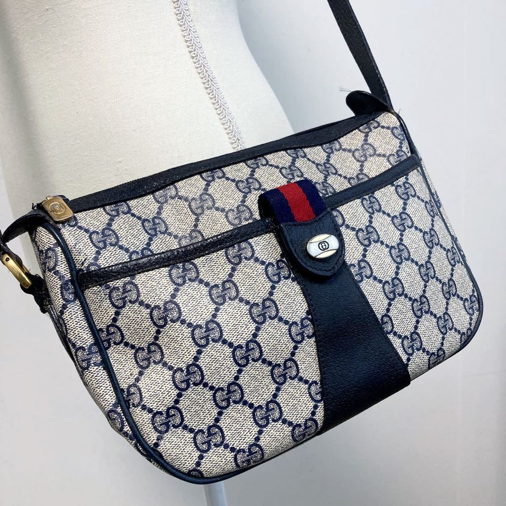 オールドグッチ GUCCI ショルダーバッグ ネイビー CG柄 シェリー オールドグッチ GUCCI ショルダーバッグ ネイビー CG柄 シェリー
