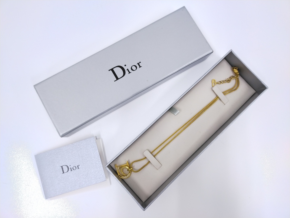 ディオール Dior ネックレス CDロゴ ラインストーン ゴールド Jコレ 