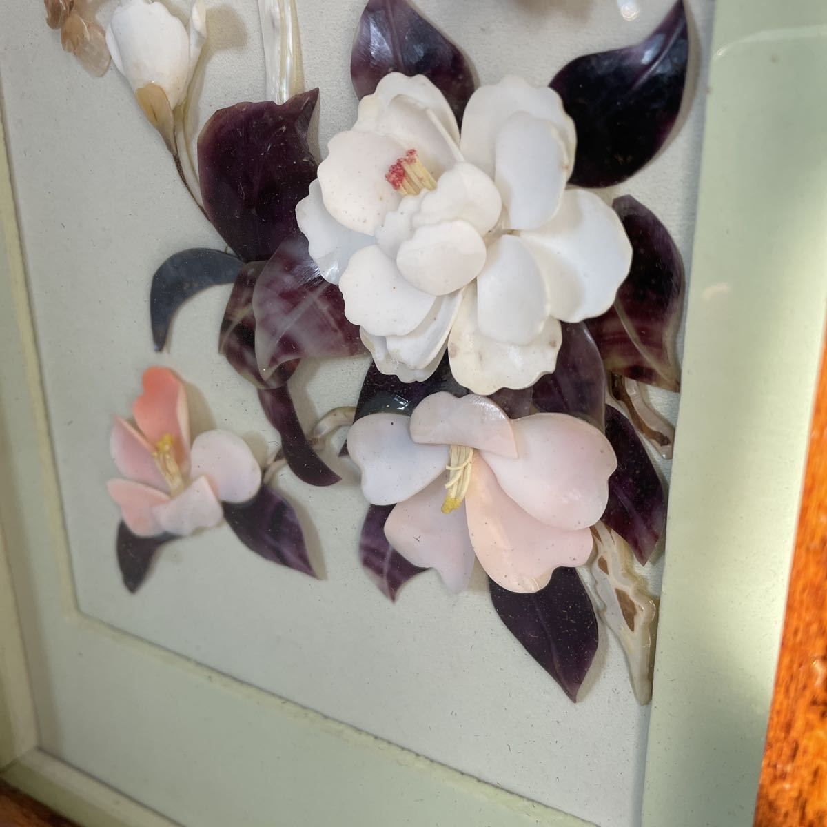 中国 壁飾り 額 貝細工 貝 アンティーク 貝彫画 貝殻絵 貝殻細工 螺鈿 