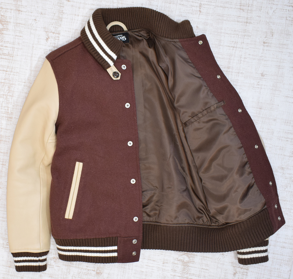 BEAMS ビームス 羊革 ラムレザー × メルトンウール 袖革スタジャン L BEAMS ビームス 羊革 ラムレザー × メルトンウール 袖革スタジャン L