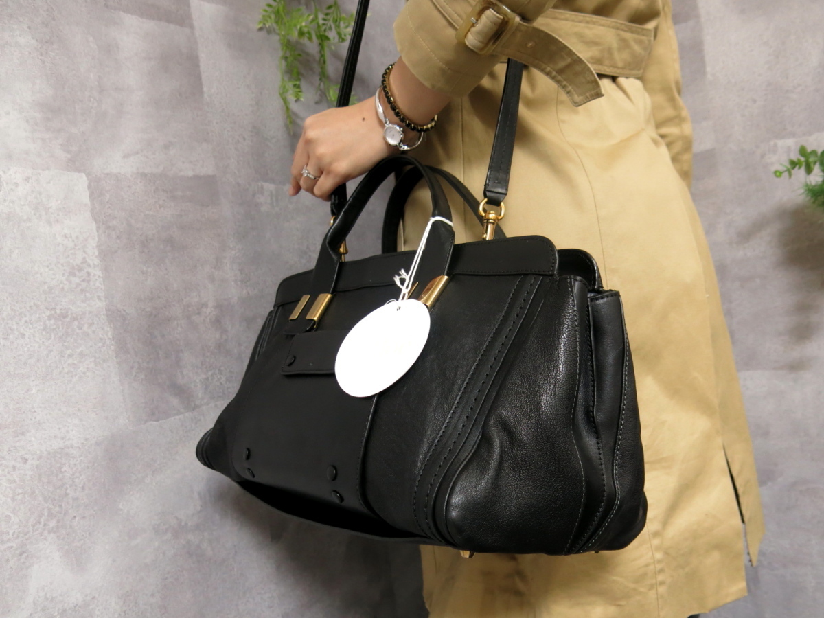 美品【Chloe】クロエ　アリス　ハンドバッグ クロエ Chloe アリス レザー 2way ハンドバッグ ブラック ネイビー