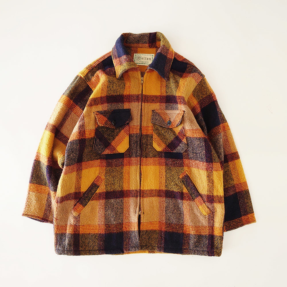 70s USA Melton メルトン チェック ジップジャケット 70s USA Melton メルトン チェック ジップジャケット