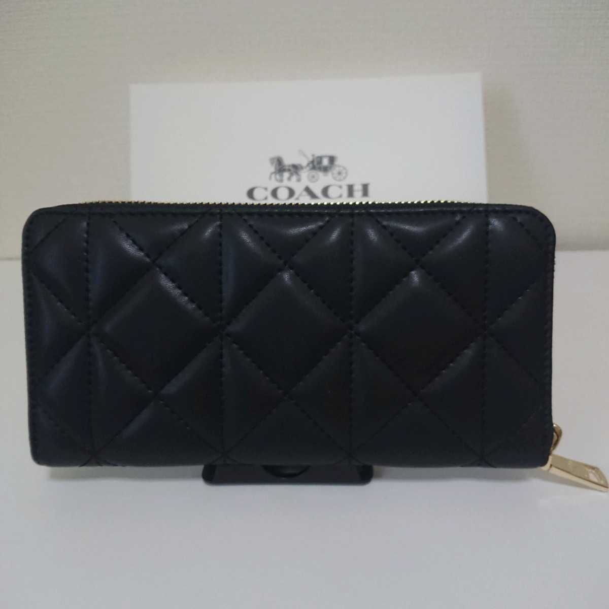 1円スタート【新品-未使用】コーチ COACH キルティング ブラック 長 
