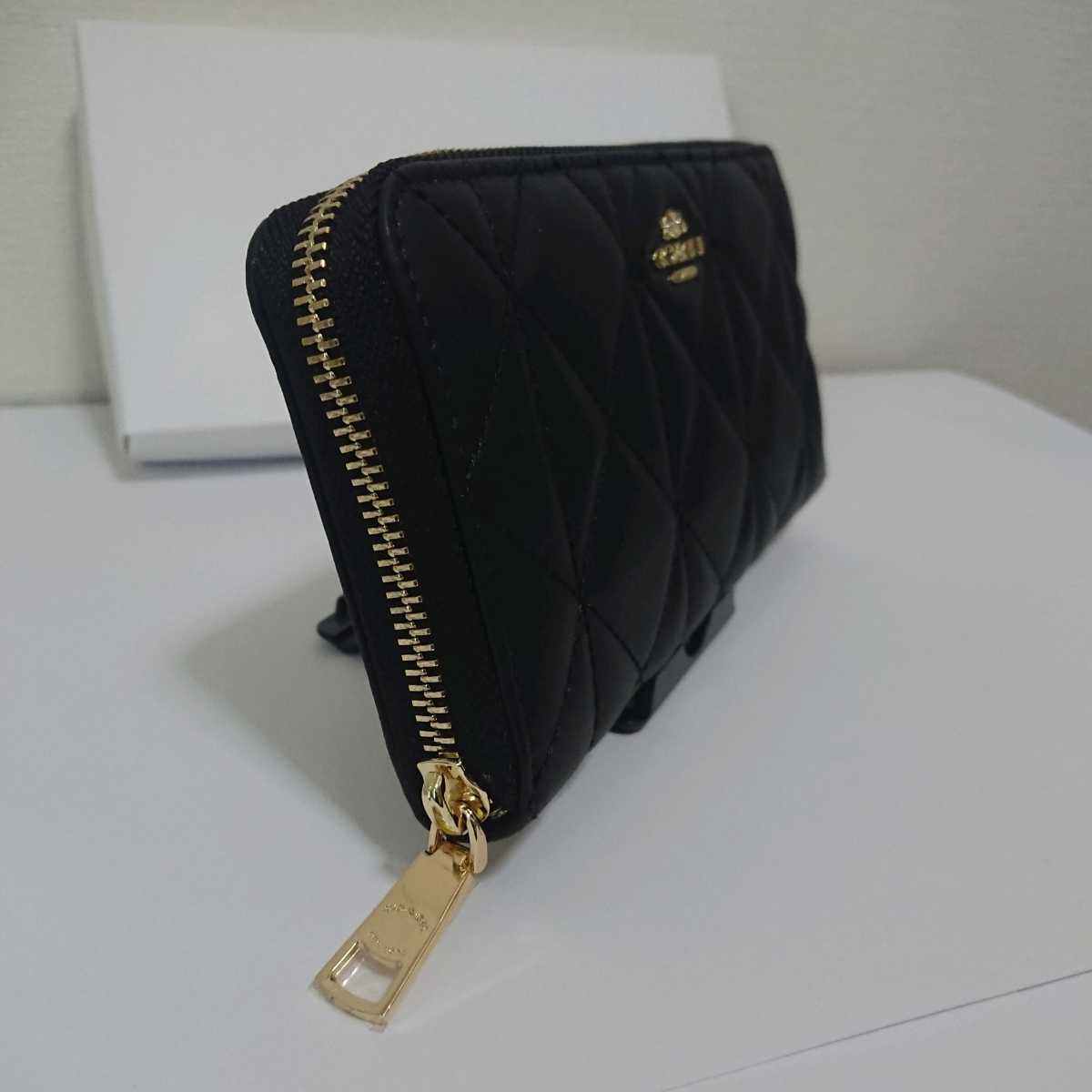 1円スタート【新品-未使用】コーチ COACH キルティング ブラック 長 