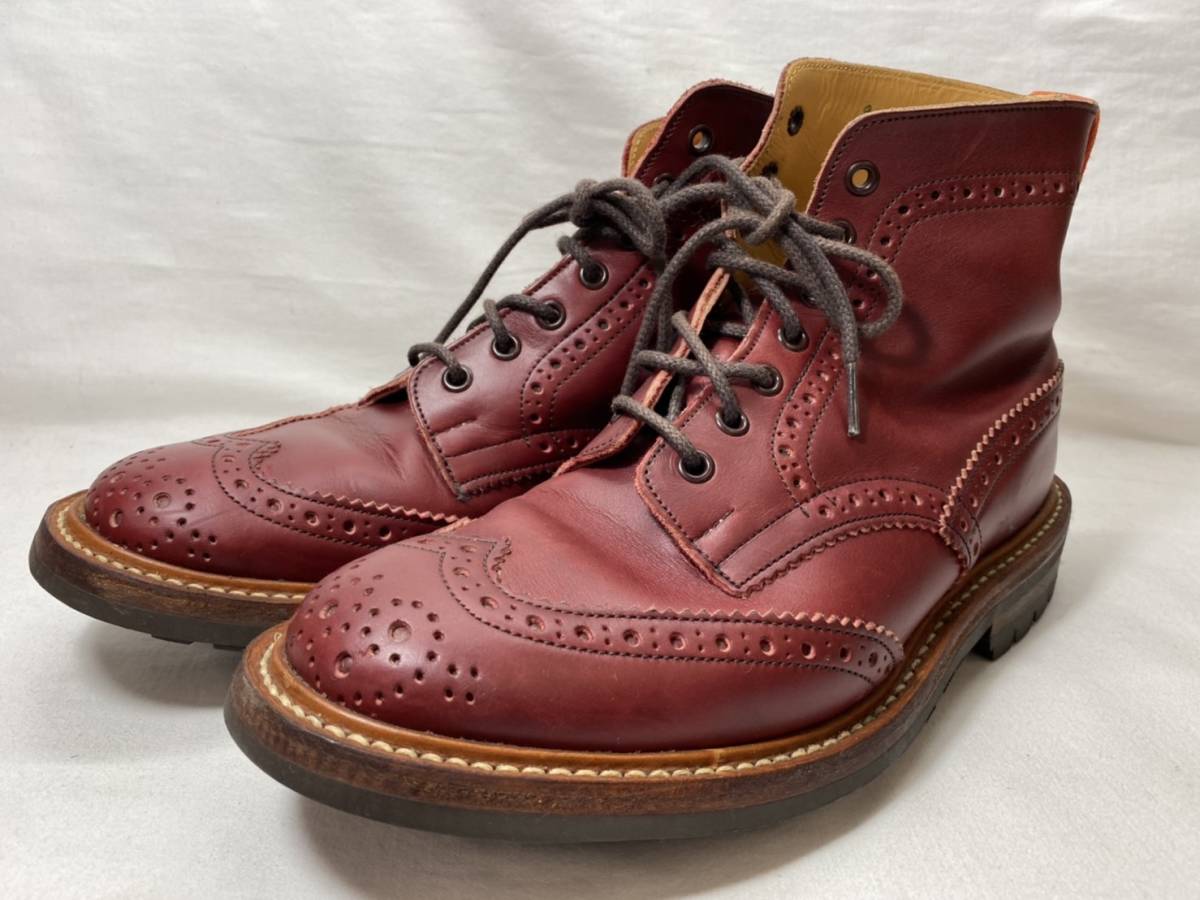 ■ トリッカーズ Tricker’s カントリーブーツ ウイングチップ レースアップブーツ UK7.5 レッド 赤