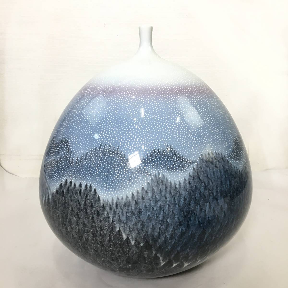 希少作品】 朱明窯 藤井朱明 作 「朝日雪」 高さ40cm 有田焼 木札 共箱